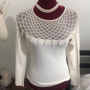 Vintage “Covered in Pearls” Ivory Top